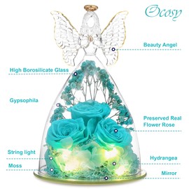 Ocosy Mothers Day Rose Gifts, Large Angel Rose Gifts for Women, Forever Real Roses in Angel Figurines Gifts for Women, Angel Guardian with Rose Gift for Valentine Day Mothers Day,Aqua Blue