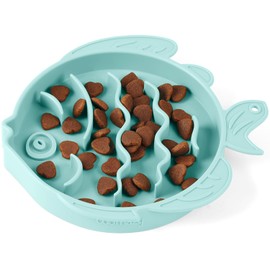 Coomazy 2-in-1 Silicone Slow Feeder Dog Cat Bowls, Lick Mat Interactive Puzzle Toy for Pets Dry/Wet Food Training, Keeps Dogs Cats Busy, Prevents Puppy Kitty Overeating (Cyan, 1.2 Cup)