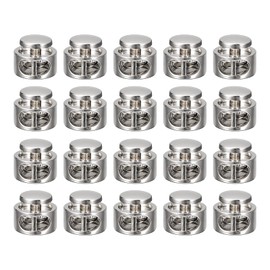 sourcing map 20pcs Metal Cord Locks, 3mm Double Hole Spring Stopper Fastener Slider Toggles End for Drawstrings Bags Backpack Clothing Lanyard, White Nickel