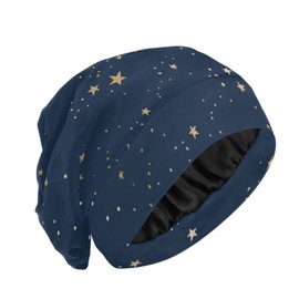 ElliTarr - Gorro de satén con forro para dormir para proteger el cabello rizado, regalo para hombres y mujeres, estrellas azules oscuras