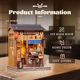 Fsolis Japanese Book Nook Kit - DIY Miniature Scene House Kit, 3D Puzzles for Adults Japan Noodle Shop Tiny House Booknook Craft Bookshelf Decor, Gifts for Women Model Lovers (Morita-Ya Ramen)