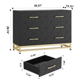 Jojoka Dresser for Bedroom Chest of Drawers Nightstand Wood Storage Organizer Cabinet - Black ( 6-Drawers )