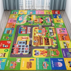 AKASISRUG Kids Carpet Car Rug for Playroom, Kids Rug City Life for Playing with Cars and Toys, Kids Educational Road Traffic Play Mat Rug, Machine Washable, Anti Slip Bottom (78.7X59 INCH)