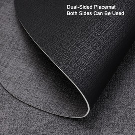 Chitomars Faux Leather Placemats and Coasters, Washable Double-Sided Non-Slip Place Mats, Round, Leather Look Placemats, Plates, Coasters (Set of 4, Grey Black)