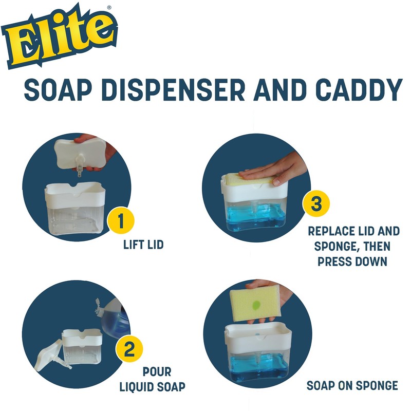 Elite Buddy Dish Soap Dispenser and Sponge Holder for Kitchen