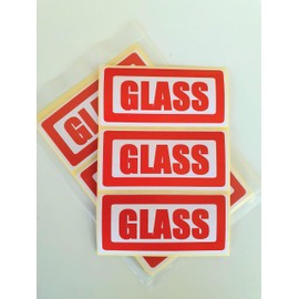 Large Caution "Glass" Stickers. 64 Large Caution "Glass" Labels. 4 x 2" 100 x 50mm. Flat Packed. EJI Labels