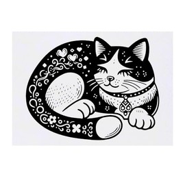 'Sleeping Cat' Temporary Tattoo - Water Resistant, Skin-Safe, Non-Toxic Transfer (TO00074241)