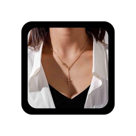 Allereyae Vintage Cross Y Lariat Necklace Gold Cross Pendant Necklace Sideways Infinity Choker Necklace Forever Necklace Religious Chain Necklace Jewelry
