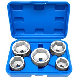 ZKTOOL 5 Pieces 3/8" Drive Low Profile Oil Filter Socket Set, Oil Filter Cap Remover and Installer Tool Set, 6 Point, 24mm 27mm, 29mm, 32mm, 36mm
