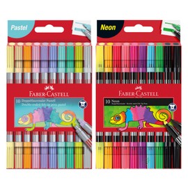 FABER-CASTELL 205098 Felt Tip Pen Set, Pastel and Neon, 20 Double Fibre Tip Pens for Children and Adults