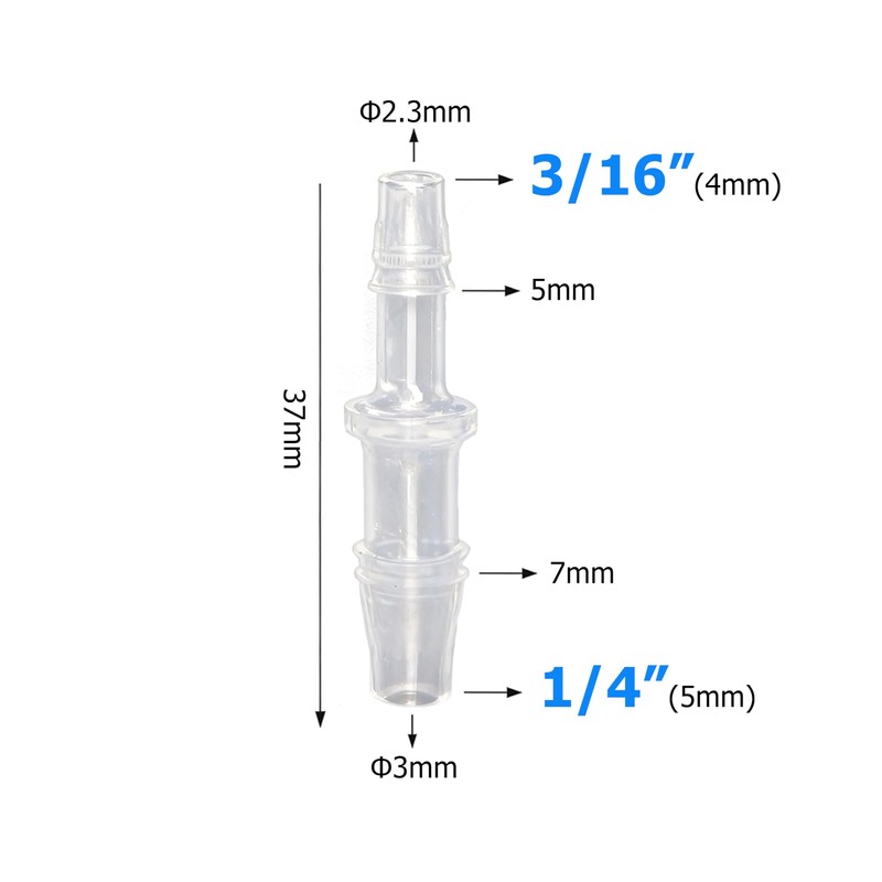 Quickun Plastic Hose Barb Reducer Fitting 1/4" to 3/16" Barbed