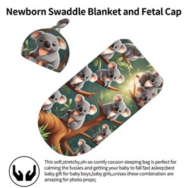 DTYYFBSN Cute Sloth Newborn Swaddling Blanket Beanie Hat Funny Blanket Sleeping Bag New Born Sleep Sacks for Boys Girls