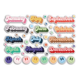 A4 Sticker Sheet Month Vinyl Stickers - Scrapbooking Journal Notebook Diary Labels Icons Days Monthly Months Pastel Sticker #80634