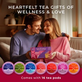 Gya Tea Co Her Wellness Tea Pod Collection Tea Gift Set (16 ct) - 7 Flavors Assorted Variety Pack with Hibiscus, Chamomile Lavender & Ginger - Valentines Day Gifts for Her