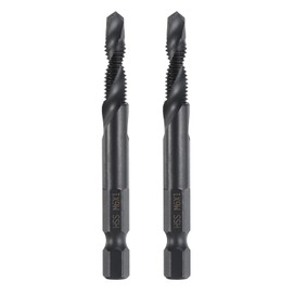sourcing map 2pcs Combination Drill and Tap Bits Metric M6 x 1 Thread 1/4" Hex Shank Nitride Coated Threading Screw Taps 4341 High Speed Steel Machine Drilling Tapping Tool Kit