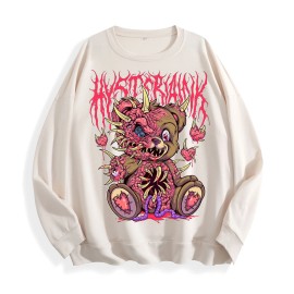 Gothic Monster Bear Horror Graphic Crewneck Sweatshirt, US Warehouse, 6 ColorsSize: M, Color: Ivory