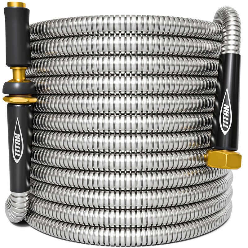 TITAN Garden Hose 100FT - 304 Stainless Steel Metal Water