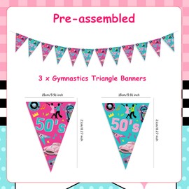 Back 50's Party Decorations - 3PCS Retro 50's Triangle Banners, Rock and Roll Party Bunting Banner Garlands, Sock Hop Party Decorations, 1950's Rock and Roll Music Party Decorations