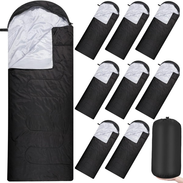 10 Pcs Camping Sleeping Bag for Adults Bulk 4 Season Cold Warm Weather Sleeping Bag Waterproof Lightweight Backpacking Sleeping Bag with Compression Sack for Camping Hiking Outdoor Travel (Black)