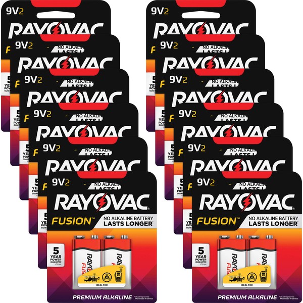 Rayovac Fusion Alkaline 9V Batteries - 12 Count of 2-Pack (24 Batteries)