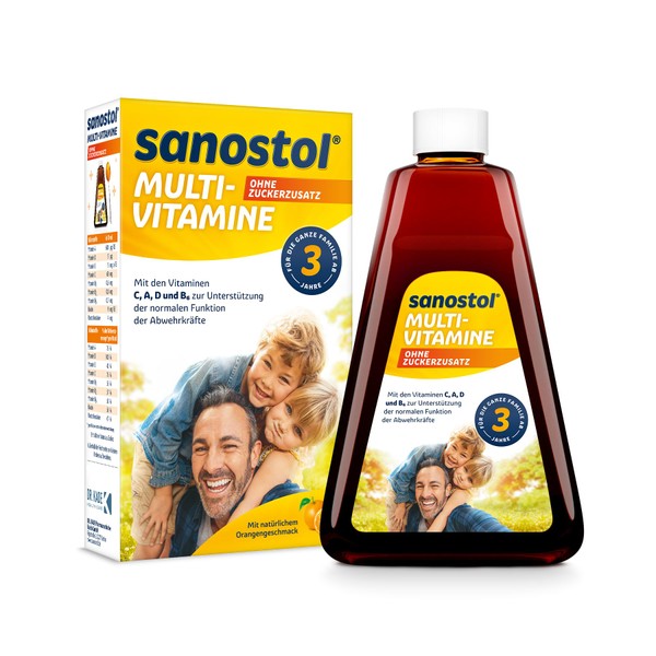 Sanostol No added sugar: multi-vitamins for children from 3 years and adults, supports a healthy immune system with vitamins A and D, 230 ml