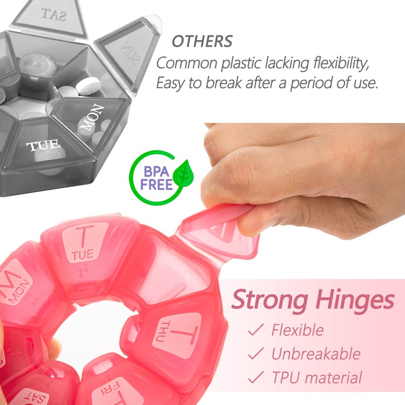 Round Weekly Pill Organizer, TPU Rubberized, Travel Pill Container 7