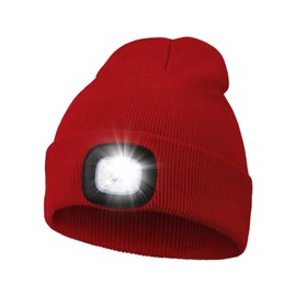 MELASA Unisex LED Beanie with The Light, USB Rechargeable Hands Free Headlamp Hat, Knitted Night Light Beanie Cap Flashlight Hat, Men Gifts for Dad Father Husband (Red)