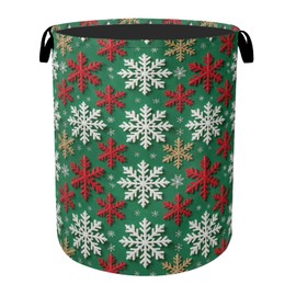Winter Snowflakes Christmas Large Clothes Hamper Bag - Laundry Basket with Handles, Space Saving Foldable Design for Nursery
