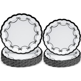 Yungyan 50 Pcs Black Bow Plates 7 and 9 Inch Coquette Bow Paper Plates Coquette Theme Decoration for Birthday Party Engagement Wedding Baby Shower Tableware Disposable Supply(Gingham)