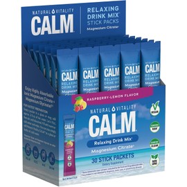 Natural Vitality Calm, Magnesium Citrate Supplement, Anti-stress Drink Mix Powder - Gluten Free, Vegan, & Non-gmo, Raspberry Lemon, 0.12 Oz, 30 Packets, Natural Vitality, MINERAL_SUPPLEMENT, Frambuesa