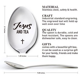 Christian Tea Spoon Gifts for Women Men, Tea and Jesus, Birthday Thanksgiving Christmas Religious Gifts for Tea Lover Mom Dad Daughter Son Grandma, Engraved Stainless Steel Tea Spoon Gifts