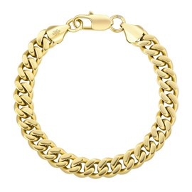 KRKC&CO Men’s Bracelets, Flat-Cut Cuban Link Bracelet 14K Gold Plated Stainless Steel 9mm, Anti-Tarnish Nickel-Free, Golden Hand Chain Bracelet for Men(9mm-14K Gold Plated, 8.5)