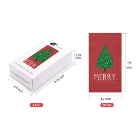 WRAPAHOLIC 50Pcs Christmas Paper Napkins - 3 Ply Merry Xmas Tree Pattern Guest Disposable Hand Towels for Bathroom, Christmas, Holiday, Party Celebration - 4.3 x 7.9 In