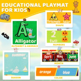 DINSUMRUG ABC Kids Rug for Playroom 59"×78.7" Baby Play Mat Alphabet Rug Animal Number Shape Classroom Rug Kids Playroom Rug Early Learning Carpet for Educational Learning & Game Area Preschool