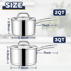 LIANYU 2QT & 3QT Saucepan with Tempered Glass Lid, Stainless Steel Small Sauce Pan Cooking Pot Set, Tri-Ply Bottom Versatile Sauce Pot for Kitchen, Oven & Dishwasher Safe