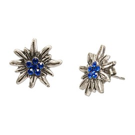 Alpenflüstern DOR033 Costume Stud Earrings Rhinestone Edelweiss Mini – Costume Jewellery Antique Silver with Rhinestones in Traditional Colours, Zinc