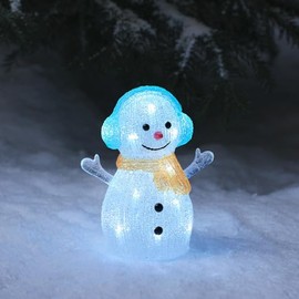 Lights4fun Outdoor Christmas Figure Light Up LED Acrylic Snowman Plug In with Timer 22cm