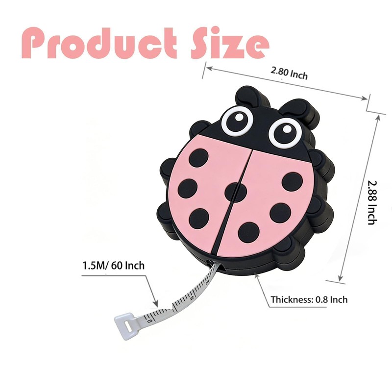 Cmetta 1 Pack Blue Ladybug Retractable Tape Measure, 1.5M /