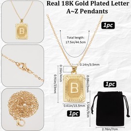 Beebeecraft 1 Box of 1 Necklace with Initial Letter "B" for Men and Women, Letter Pendant Made of 18K Gold-Plated Brass with 1 Piece Cable Chain and Rectangular Velvet Bags