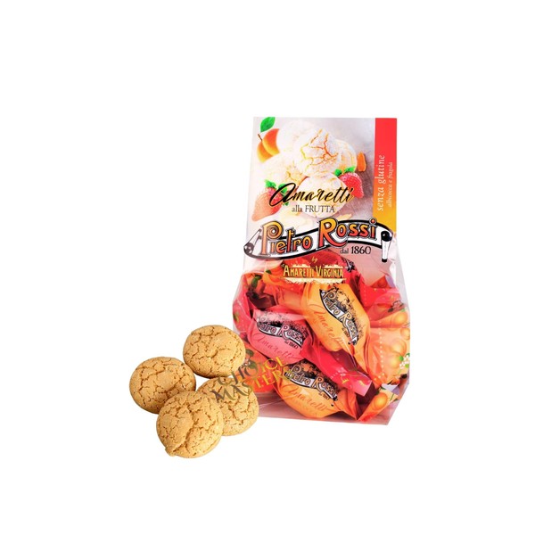 Valentine's Day Gift | Traditional Soft Almond Amaretti Biscuits With Strawberry And Apricots | Classic Authentic Italian | Individually Wrapped In a Gift Bag | Pietro Rossi 180 g