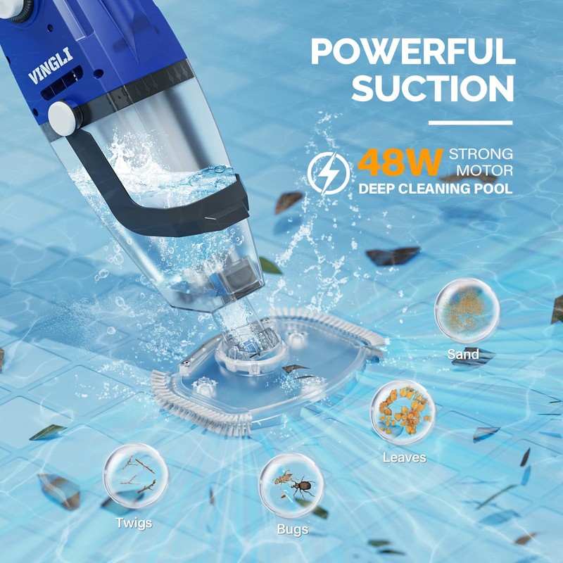VINGLI Handheld Pool Vacuum,Swimming Pool Cleaner with Rechargeable Cordless Ideal