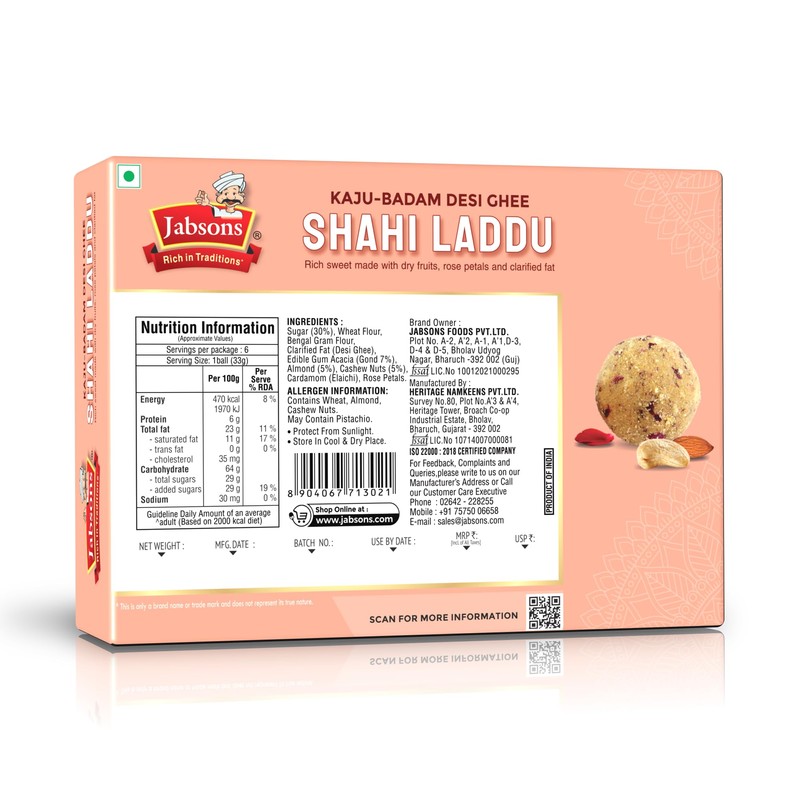 Jabsons - Shahi Laddu, Cashew & Almond Desi Ghee Sweet