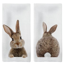 Tzhim Funny Bunny Kitchen Towels Set of 2, Easter Hand Towels, Easter Dish Towels Dishcloths Tea Towels for Kitchen, Easter Bunny Gifts, Bunny Gifts for Women, Easter Bunny Decor, 16x24 Inch