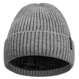 Ocatoma Beanie for Men Women Winter Cuffed Hat with Warm Lining Soft Ski Hat Unisex Cap Gifts for Men Women Grey