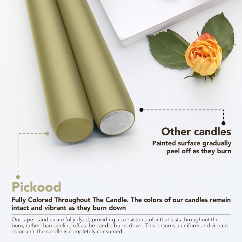 Pickood 10-Inch Tall Dripless Taper Candles Set of 4 -