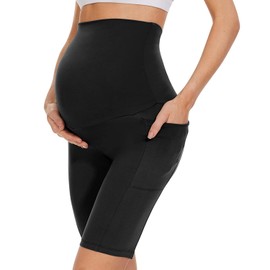 M2M STYLE Women's Maternity Shorts with Over-The-Belly Support - Soft, Stretchy Pregnancy Shorts with Pockets for Comfort & Everyday Wear (AU, Alpha, Medium, Regular, Regular, Black)