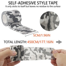 BOROLA Self-Adhesive Protective Camouflage Tape Cling Scope Wrap Camo Stretch Bandage for Camping,Flashlights,Bicycle,Range Finder Camera etc.（4Pcs, White Black Camo