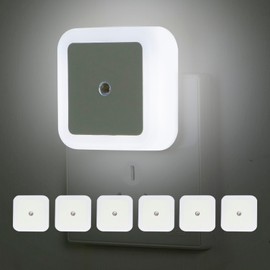 LED Night Light Plug-in Smart Dusk to Dawn Sensor Night Lights for Bedroom Bathroom Hallway Toilets Stairs Kitchen,Compact Nightlights (White Light, 6)