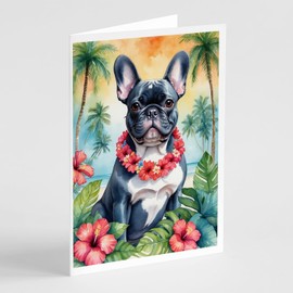 Caroline's Treasures French Bulldog Luau Greeting Cards Pack of 8 Blank Cards with Envelopes Whimsical A7 Size 5x7 Blank Note Cards