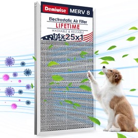 Demiwise 14x25x1 Electrostatic Air Filter, 8 Stage Washable Aluminum AC/HVAC Furnace Filter, Reusable Lifetime Permanent Air Filter, Easy to Clean,Increases Airflow(Actual Size:13.50x24.50x0.82)